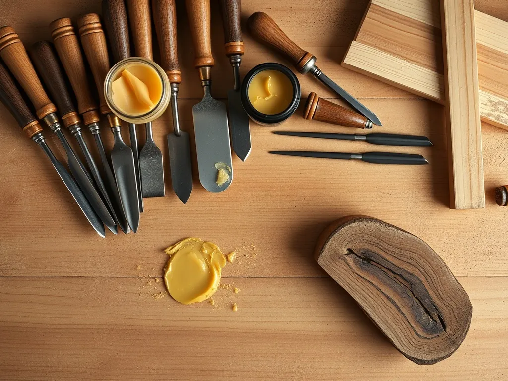 A overhead view of a clean organized workshop table with var